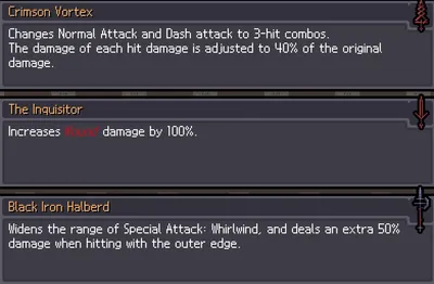 Greatsword upgrade cards for Crimson Vortex, The Inquisitor and Black Iron Halberd