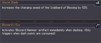 Sword and shield upgrade cards for Glacial Blade and Blizzard's Eye